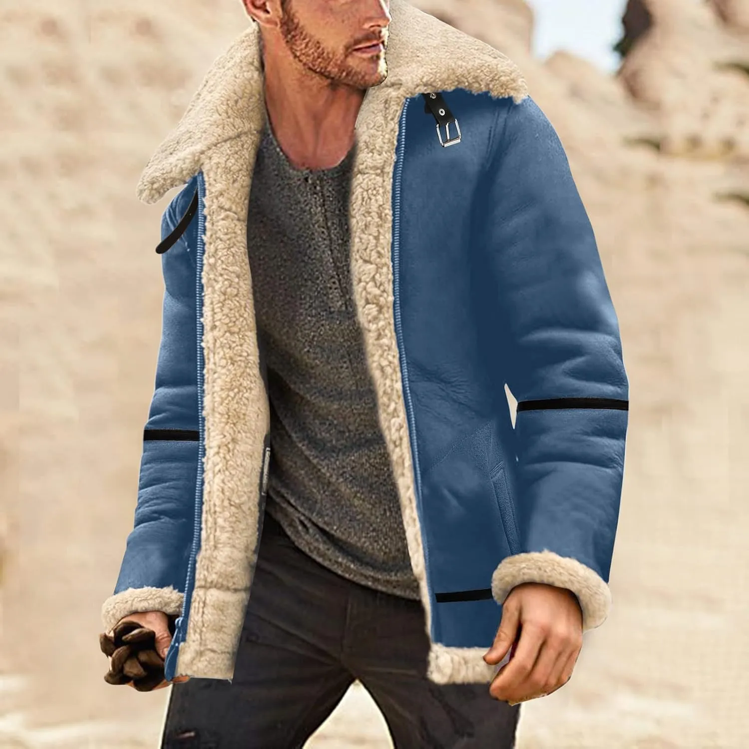LCMTWX Mens Jackets And Winter Outerwear Single-breasted Solid Color Lapel Long Sleeve Coat Cardigan Plush Long Coat