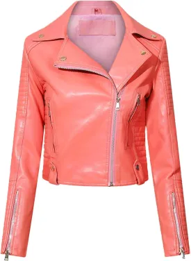 Leather Jacket Women Trendy Rock Motorcycle Jacket Asymmetric Zip Cold-Proof Warm 2024 Winter Cropped Moto Jacket