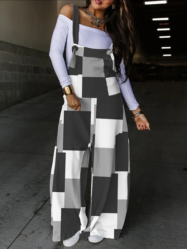 Loose Sleeveless Color-Block Knot Pockets Split-Joint Overalls