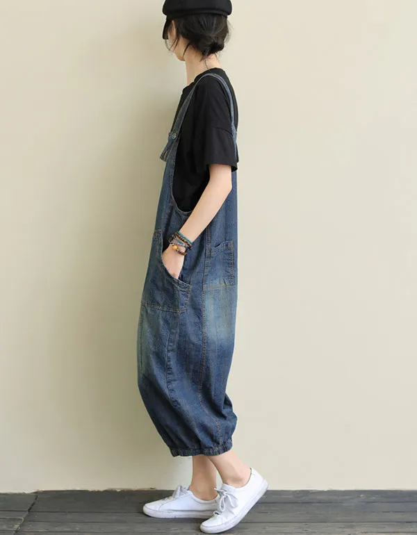 Loose Stitching Loose Denim Overalls Jumpsuits