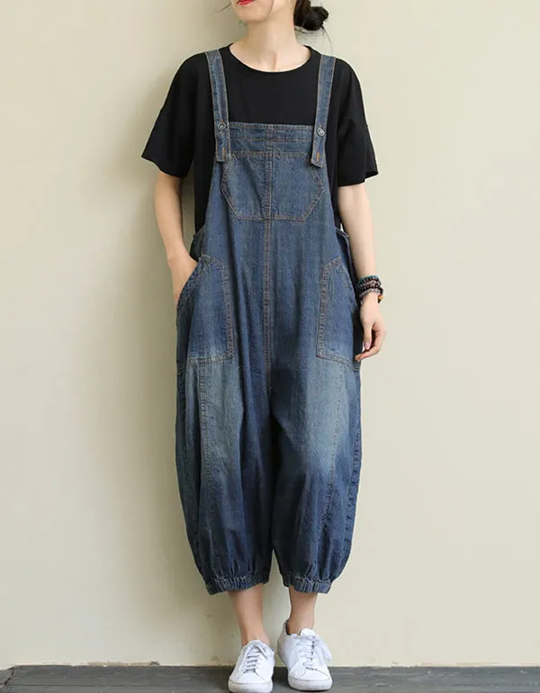 Loose Stitching Loose Denim Overalls Jumpsuits