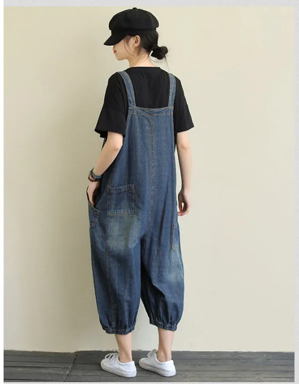 Loose Stitching Loose Denim Overalls Jumpsuits