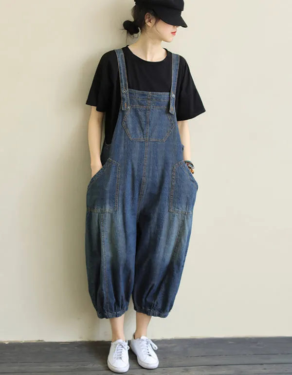 Loose Stitching Loose Denim Overalls Jumpsuits