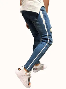 Men Graphic Side Print Ripped Jeans