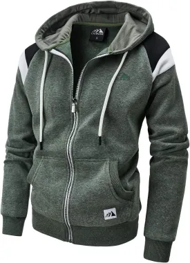 Men's Full Zip Fleece Hoodie zippered Color Block hooded slim Fit Long Sleeve Lightweight Sweatshirt