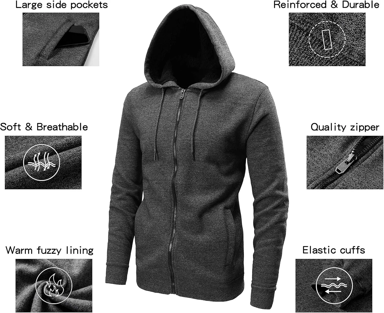 Men's Full Zip Fleece Hoodie zippered Color Block hooded slim Fit Long Sleeve Lightweight Sweatshirt