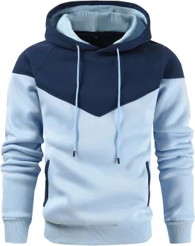 Men's Midweight Fleece Pullover Hoodies Casual Color Block Hooded Sweatshirt with Pockets