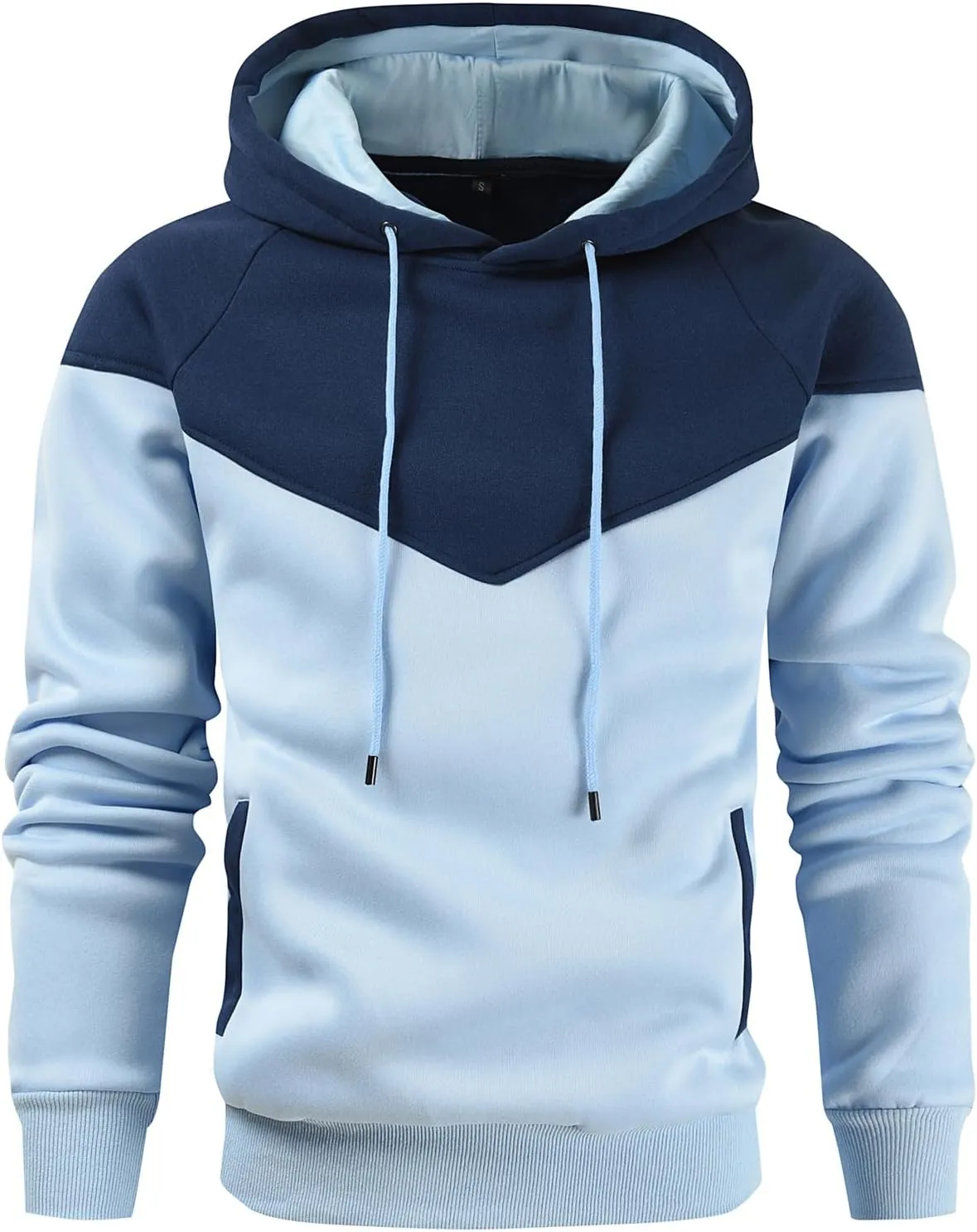 Men's Midweight Fleece Pullover Hoodies Casual Color Block Hooded Sweatshirt with Pockets
