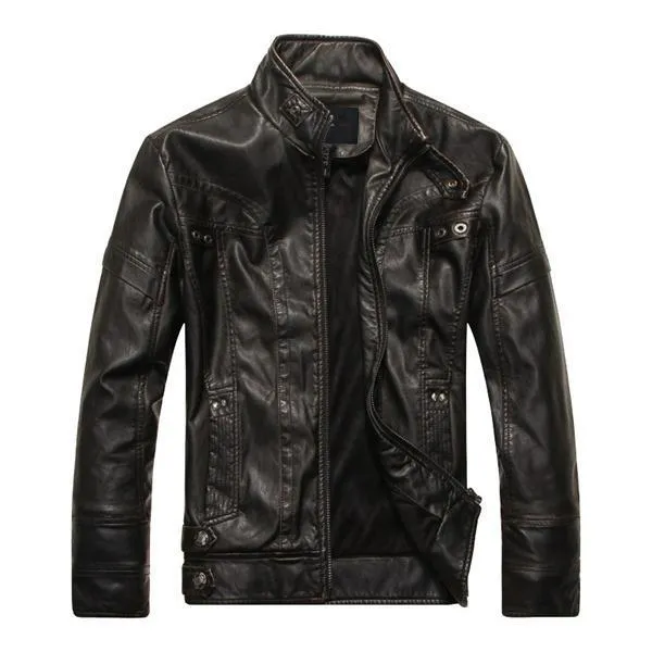 Men's PU Leather Jacket-Casual Leather jacket for mens-biker Lightweight Leather jacket