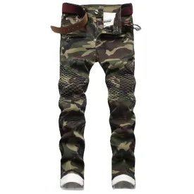 Men's Ripped Jeans Straight Fit Denim Pants^