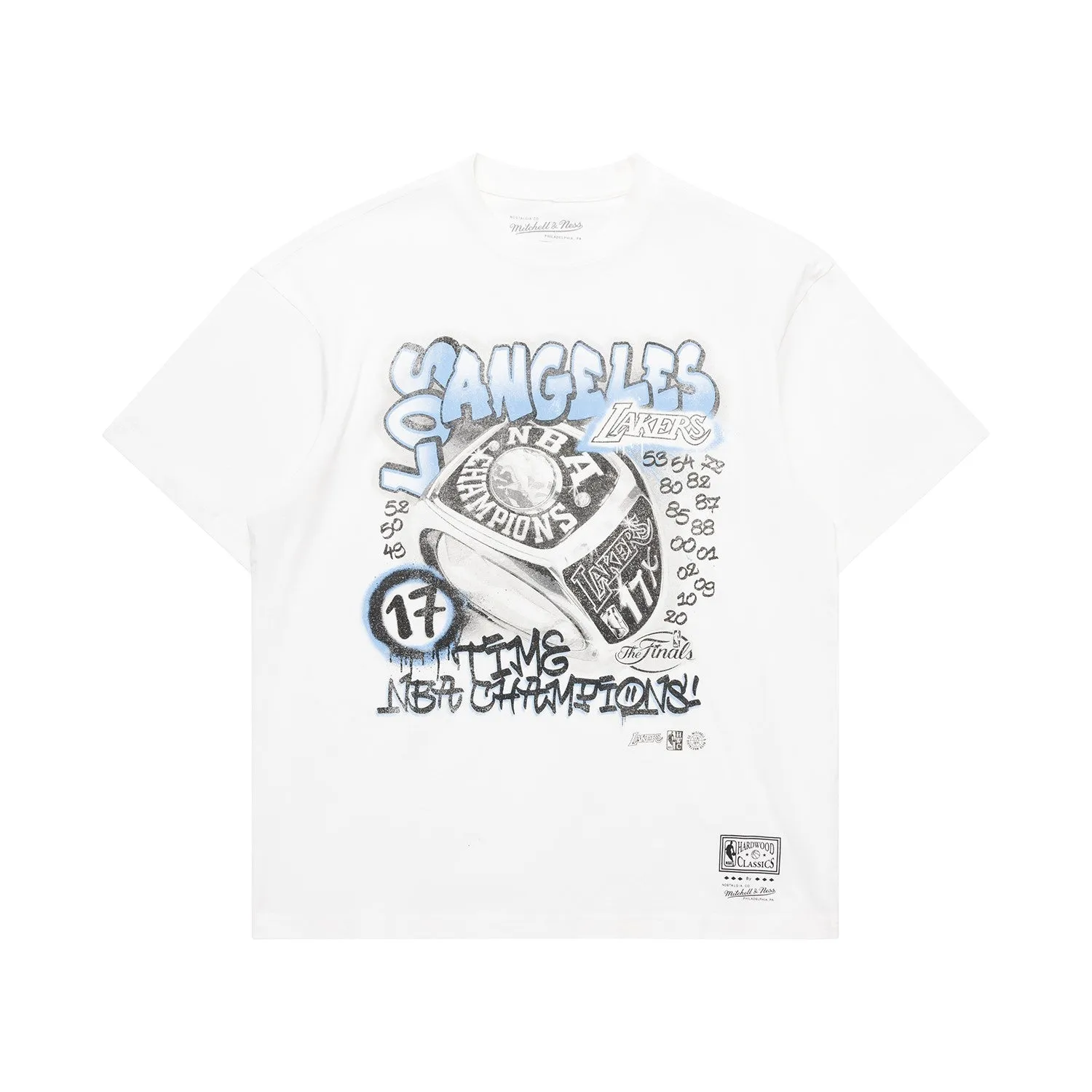 Mitchell & Ness NBA 17 Time Champs Graffiti Tee Los Angeles Lakers Vintage White