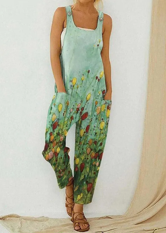 Modern Blue Slash Neck Print Overalls Jumpsuit Summer LY3920