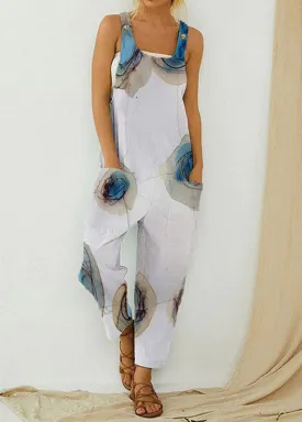 Modern Blue Slash Neck Print Overalls Jumpsuit Summer LY3920