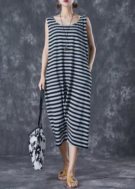 Modern Grey O-Neck Striped Cotton Overalls Jumpsuit Sleeveless LY7096