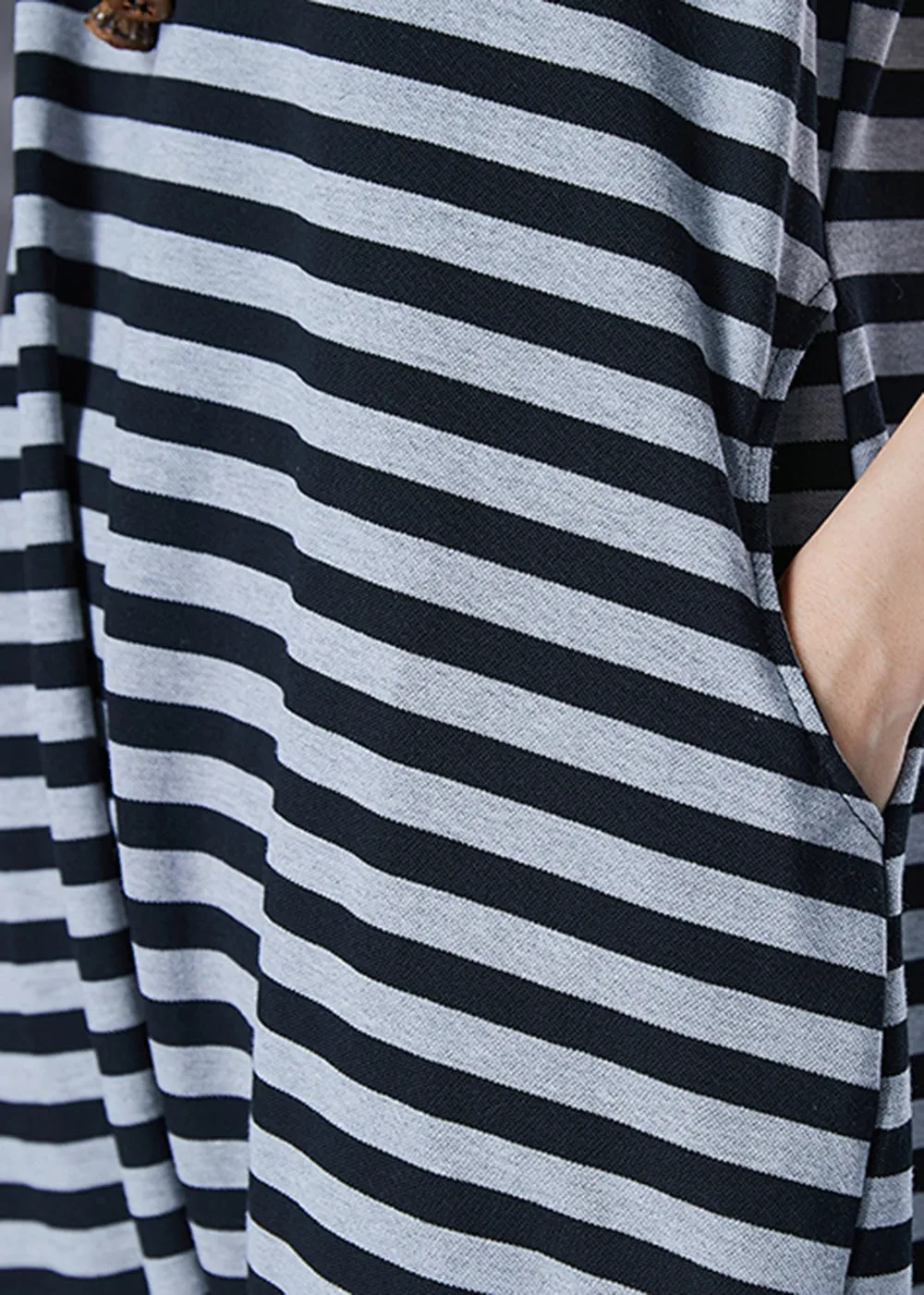 Modern Grey O-Neck Striped Cotton Overalls Jumpsuit Sleeveless LY7096