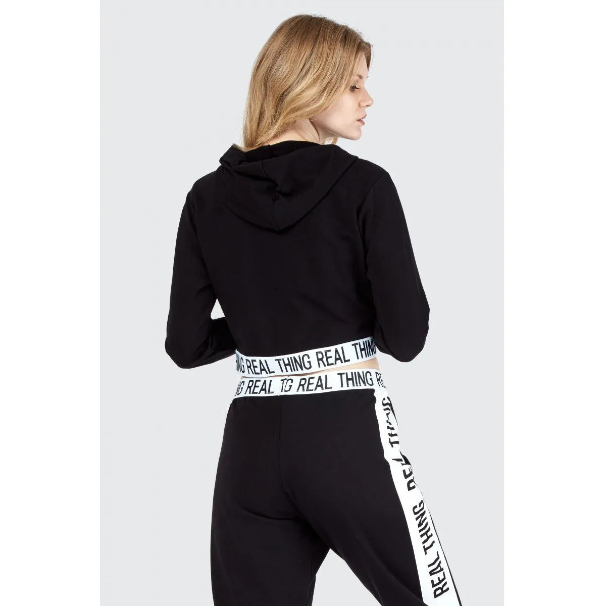 Mono black elastic hem cropped hoodie