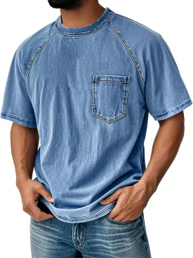 Oversized Tshirts for Men, Mens Shirts,Casual Pocket Short Sleeve T-Shirt Round Neck Vintage Washed Basic Loose Tees