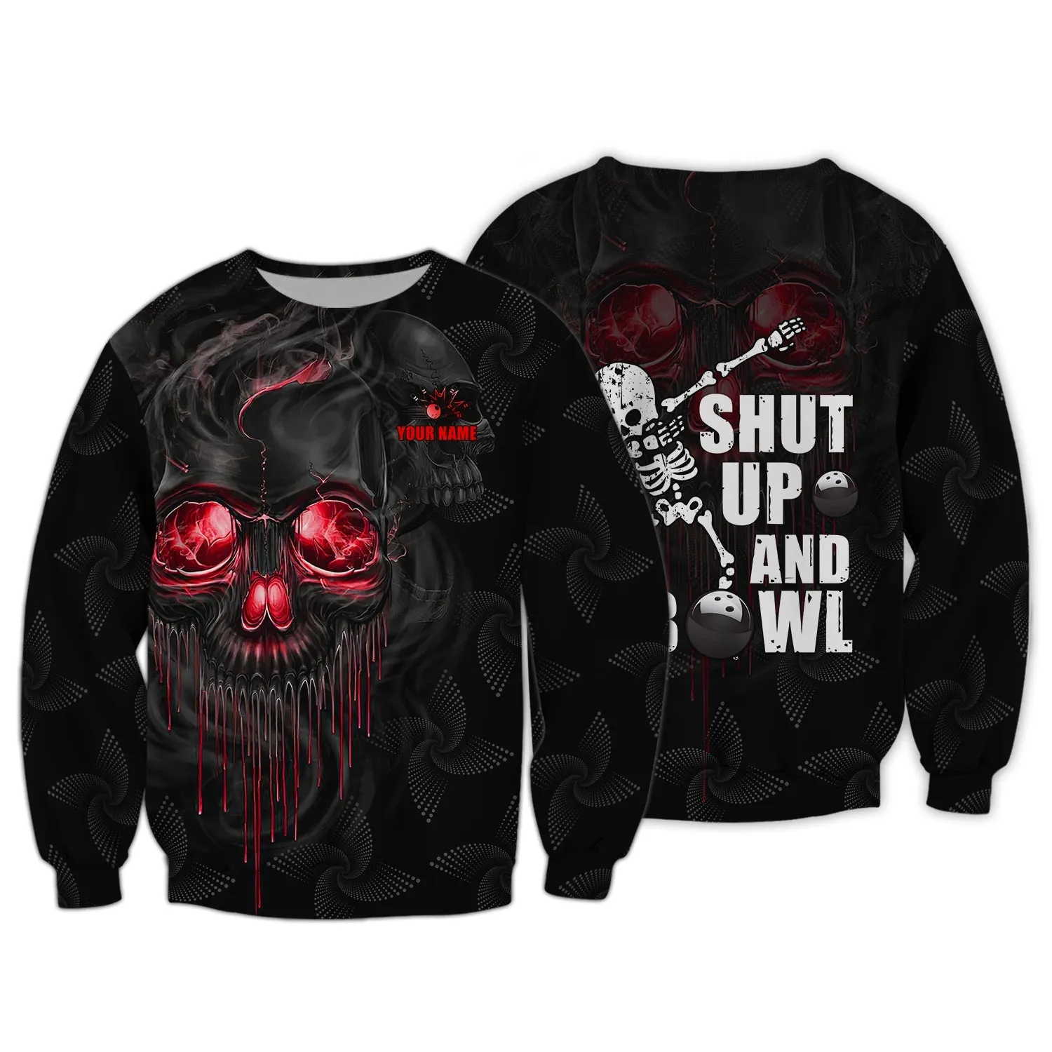 Personalized Name Shut Up And Bowl Skull 3D Bowling Sweatshirt Hoodie Printed Shirts