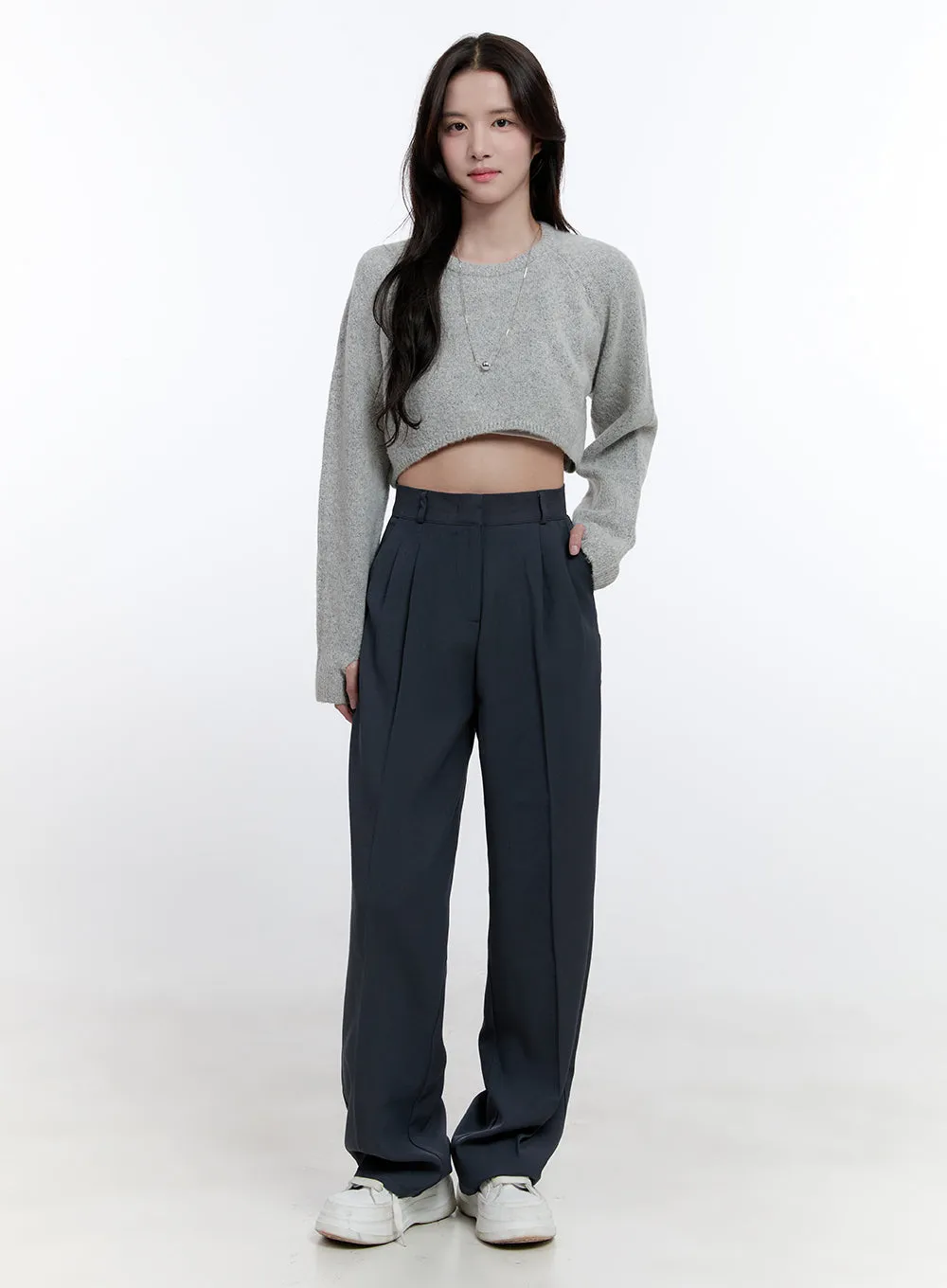 Pintuck Straight-Fit Slacks ON418