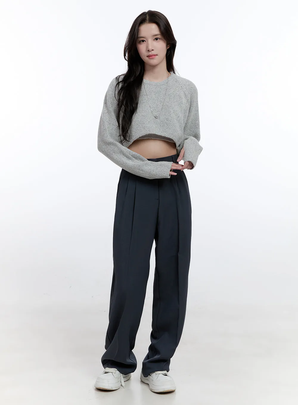 Pintuck Straight-Fit Slacks ON418