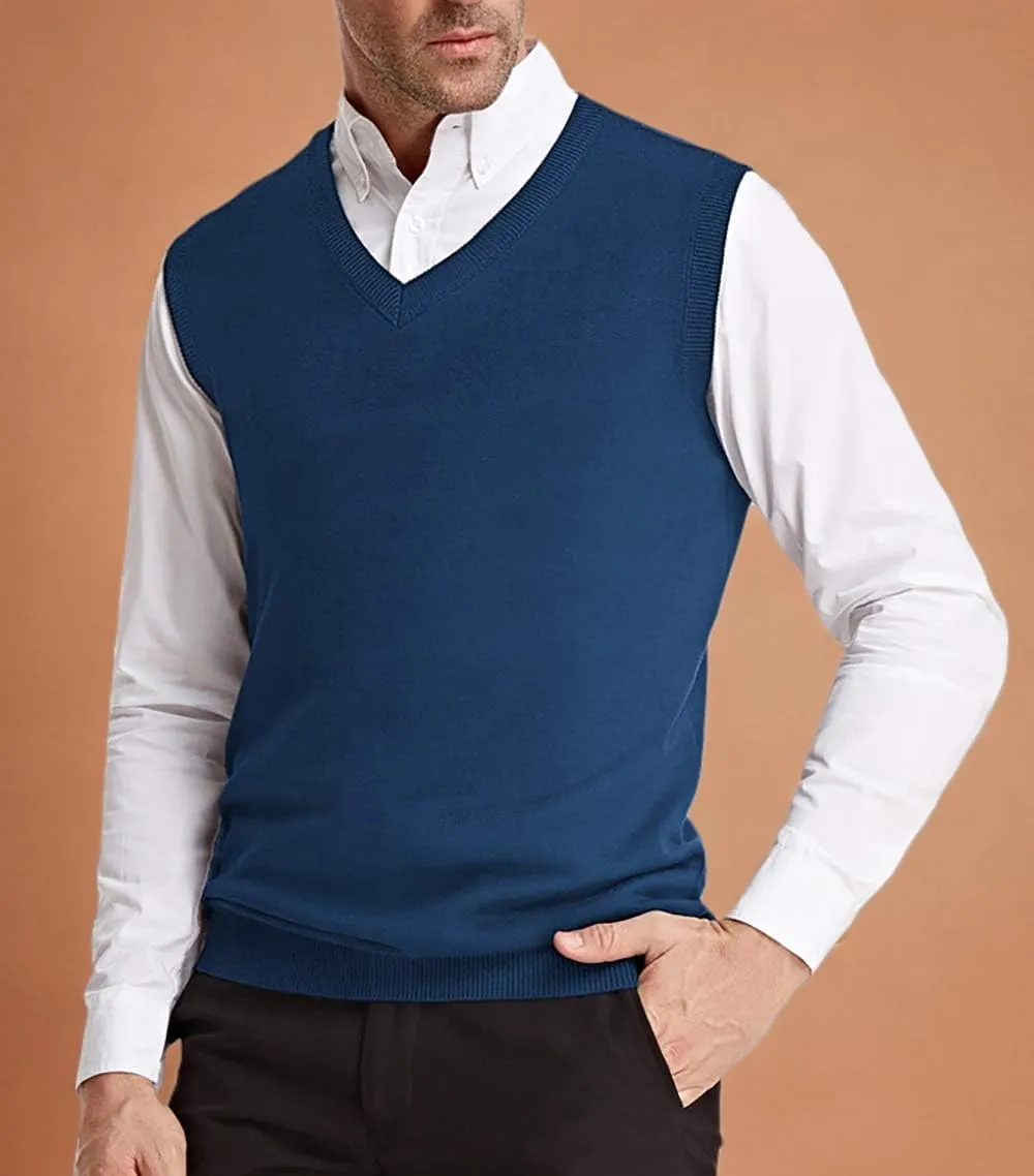 PJ PAUL JONES Mens V-Neck Knitted Sweater Vest Solid Plain Sleeveless Pullover Knitwear