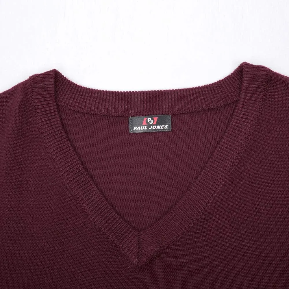 PJ PAUL JONES Mens V-Neck Knitted Sweater Vest Solid Plain Sleeveless Pullover Knitwear
