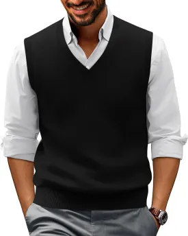 PJ PAUL JONES Mens V-Neck Knitted Sweater Vest Solid Plain Sleeveless Pullover Knitwear
