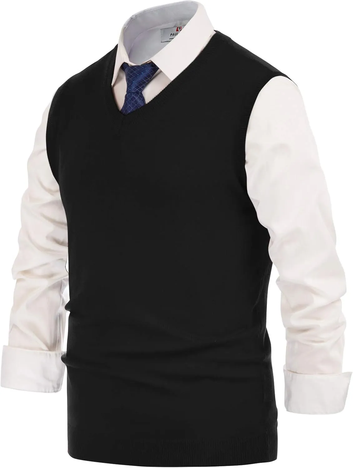 PJ PAUL JONES Mens V-Neck Knitted Sweater Vest Solid Plain Sleeveless Pullover Knitwear