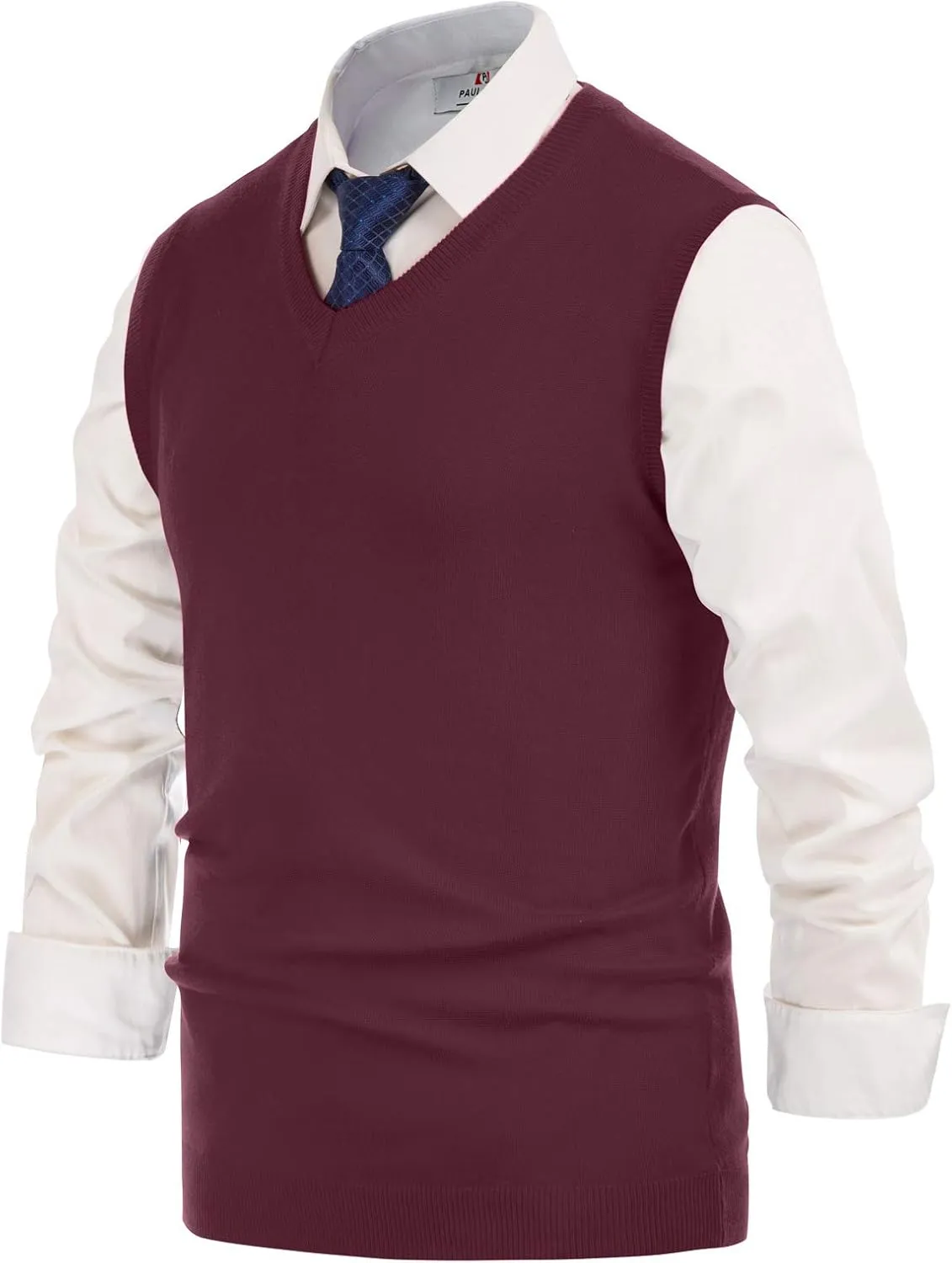 PJ PAUL JONES Mens V-Neck Knitted Sweater Vest Solid Plain Sleeveless Pullover Knitwear
