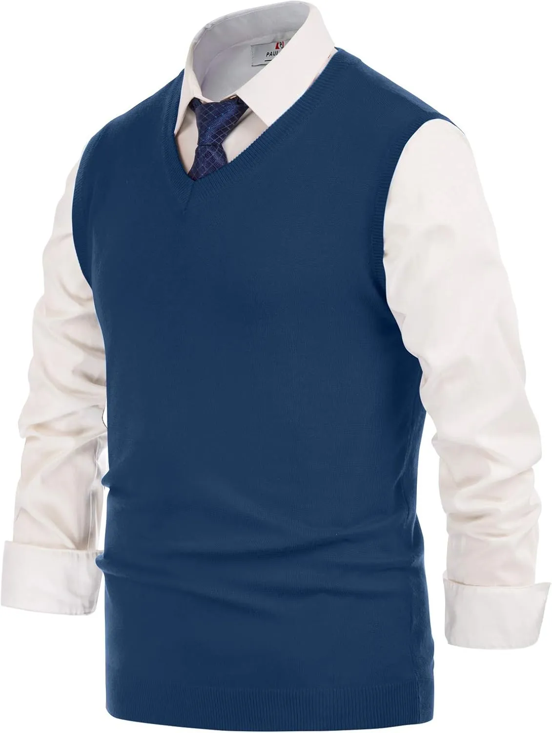 PJ PAUL JONES Mens V-Neck Knitted Sweater Vest Solid Plain Sleeveless Pullover Knitwear