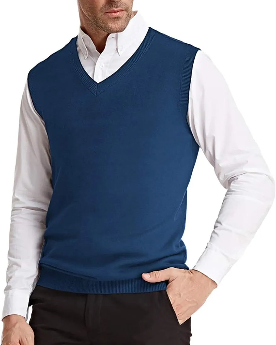 PJ PAUL JONES Mens V-Neck Knitted Sweater Vest Solid Plain Sleeveless Pullover Knitwear