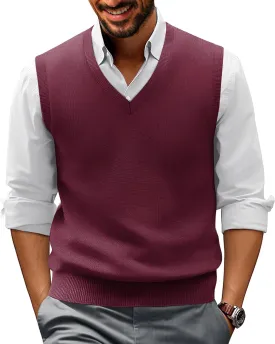 PJ PAUL JONES Mens V-Neck Knitted Sweater Vest Solid Plain Sleeveless Pullover Knitwear