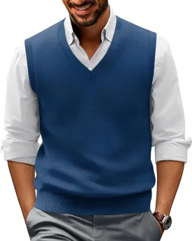 PJ PAUL JONES Mens V-Neck Knitted Sweater Vest Solid Plain Sleeveless Pullover Knitwear