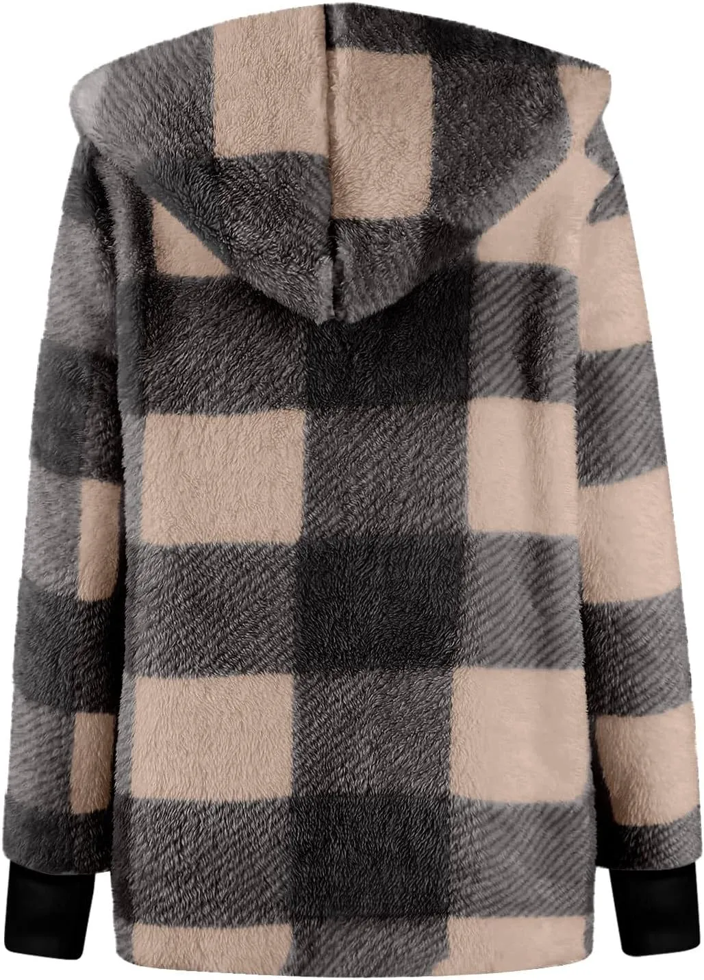 Plaid Shacket Women Sherpa Jacket Open Front Long Sleeve Hooded Cardigan Sweaters Casual Fall Fuzzy Teddy Bear Coat
