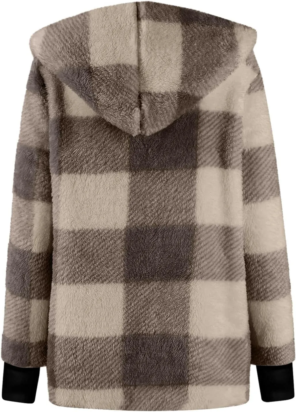 Plaid Shacket Women Sherpa Jacket Open Front Long Sleeve Hooded Cardigan Sweaters Casual Fall Fuzzy Teddy Bear Coat