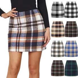 Plaid Skirts for Women High Waist Bodycon Pencil Skirt Wool A Line Stretch Mini Skirts Spring Skirts 2025 Trendy