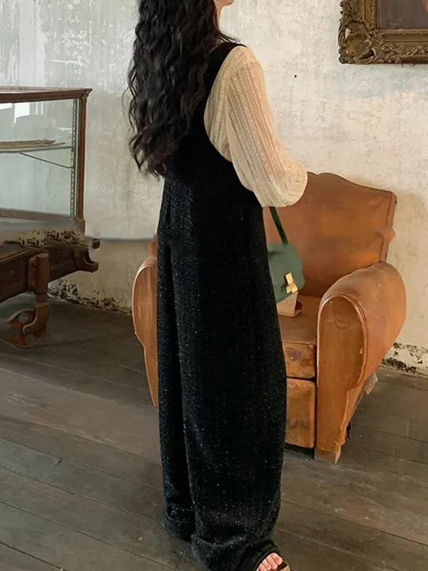 Pockets Solid Color Loose Sleeveless Collarless Overalls