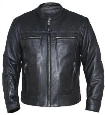 Quilted Shoulder Leather Jacket Mens