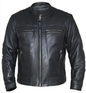 Quilted Shoulder Leather Jacket Mens