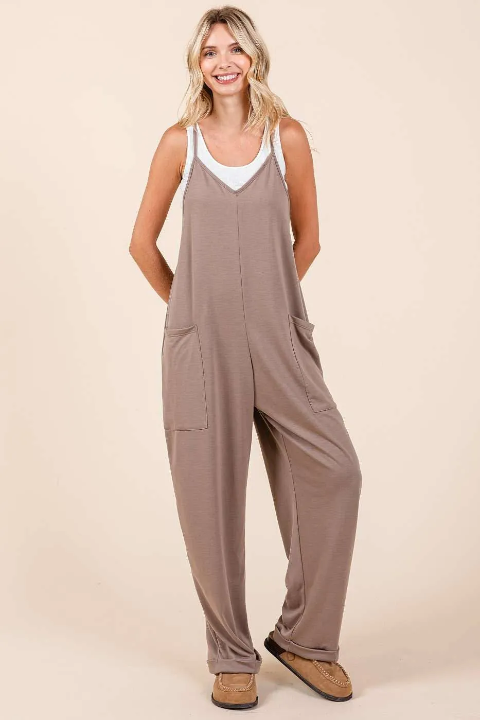 RELAXED FIT PATCH POCKET SLEEVELESS JUMPSUIT