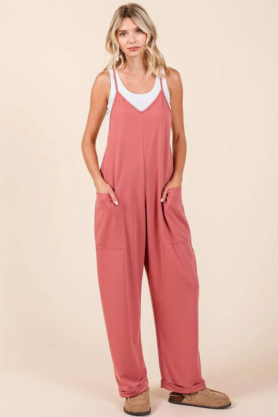 RELAXED FIT PATCH POCKET SLEEVELESS JUMPSUIT