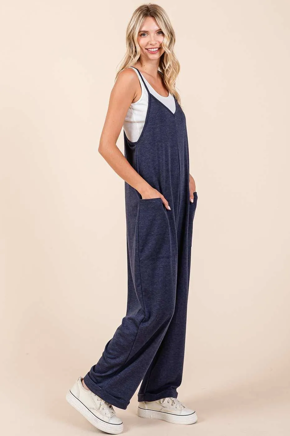 RELAXED FIT PATCH POCKET SLEEVELESS JUMPSUIT