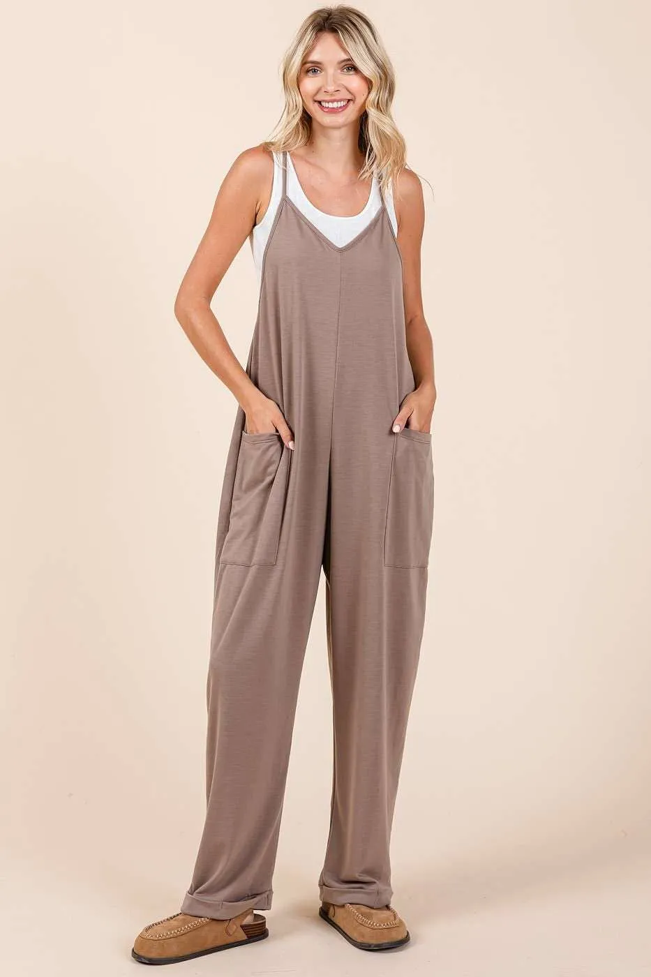 RELAXED FIT PATCH POCKET SLEEVELESS JUMPSUIT