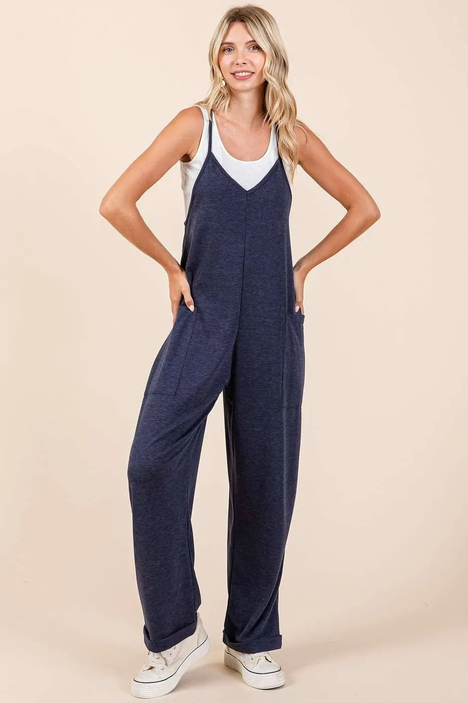 RELAXED FIT PATCH POCKET SLEEVELESS JUMPSUIT