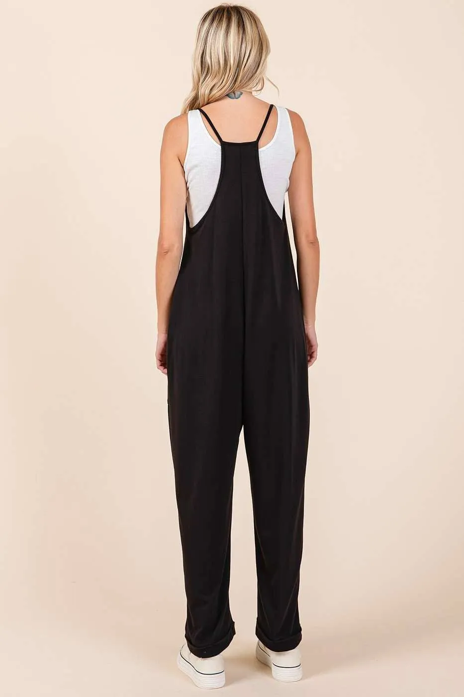 RELAXED FIT PATCH POCKET SLEEVELESS JUMPSUIT