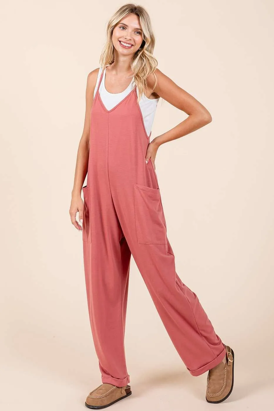 RELAXED FIT PATCH POCKET SLEEVELESS JUMPSUIT