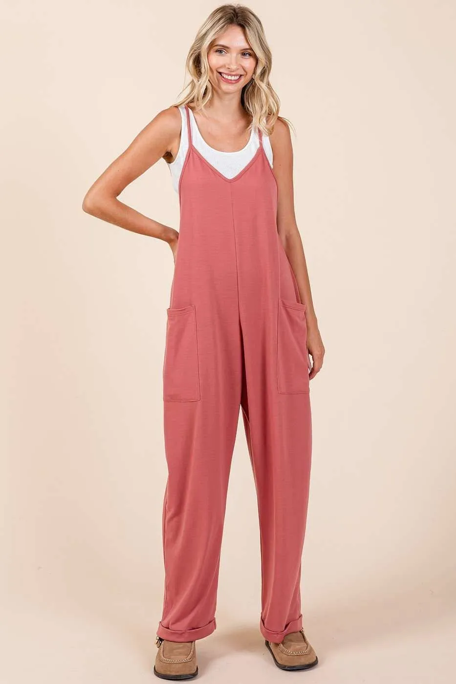 RELAXED FIT PATCH POCKET SLEEVELESS JUMPSUIT