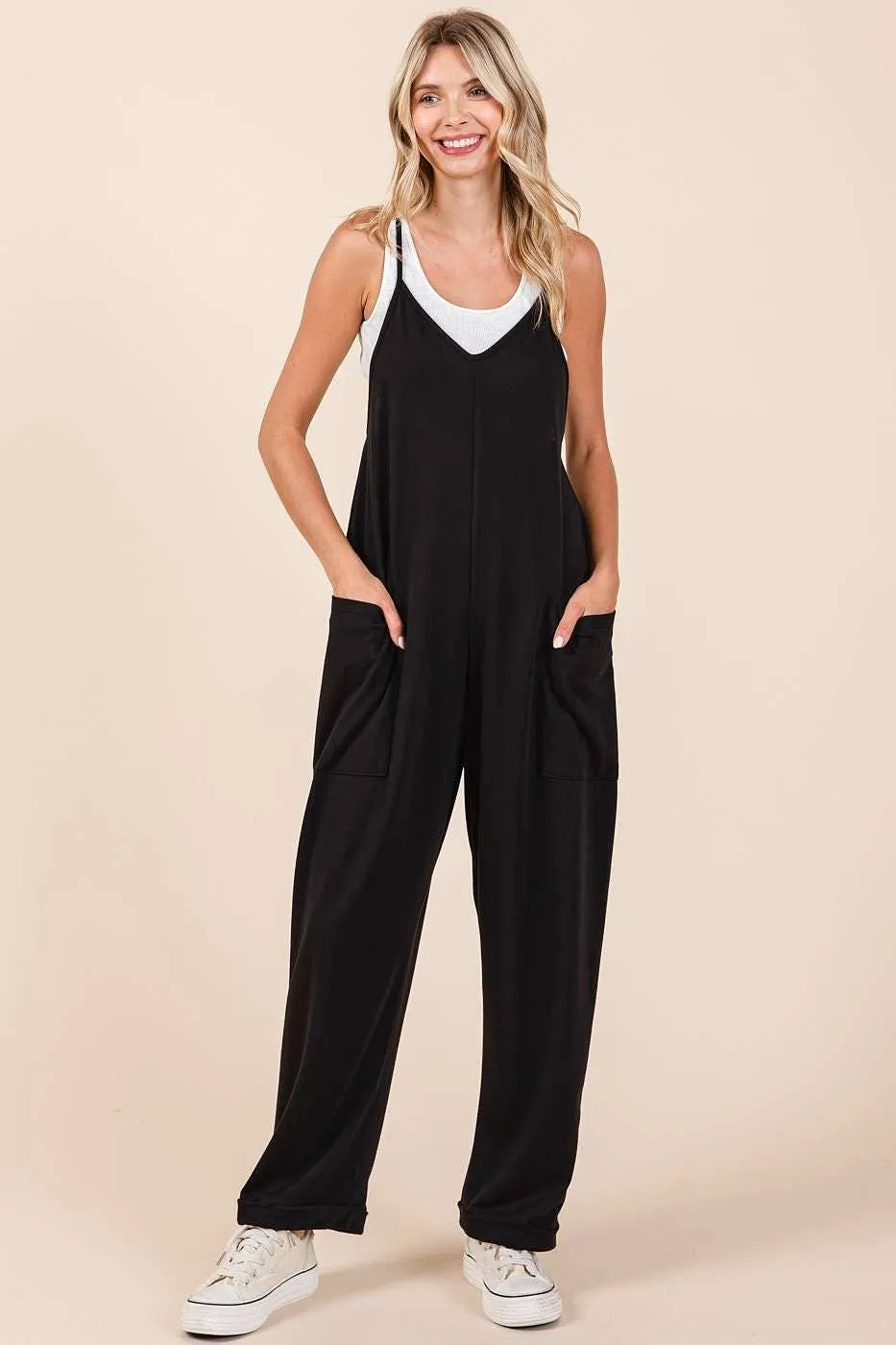 RELAXED FIT PATCH POCKET SLEEVELESS JUMPSUIT
