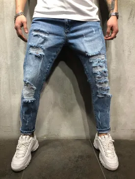 Ripped Blue Jeans Distressed - Blue
