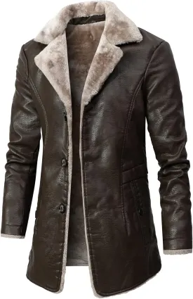 Sherpa Lined Leather Jacket Men Suede Sherpa Shearling Faux Fur Leather Coat Sheepskin Winter Coat Fur Collar Jacket